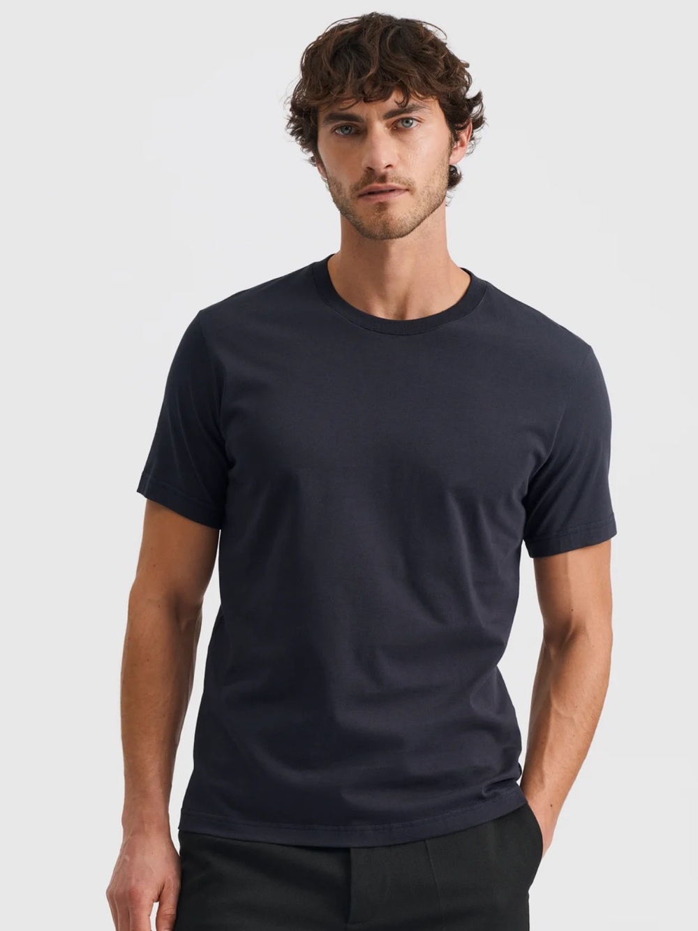 Son of a Tailor Cotton Men's Solid Dark Navy Crewneck Short Sleeve Tee Large